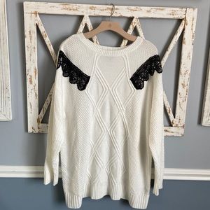 Lane Bryant | White Sweater with Black Lace Trim